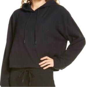 NEW Zella Nordstrom Sloane Cozy Ribbed Black Hoodie Cropped Sweatshirt Size 2X